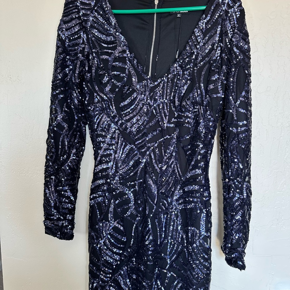 Fashion Nova Blue Black Bodycon Wrap Dress